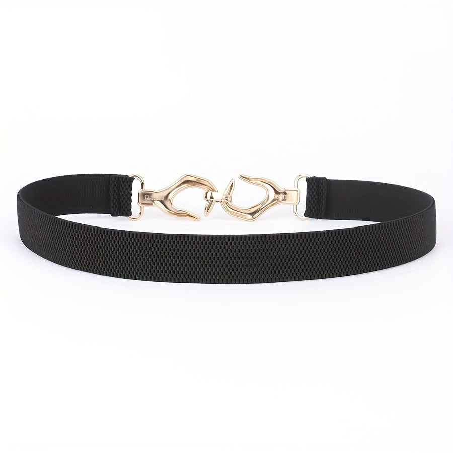 Metal Hollow Buckle Elastic Thin Belt Women Dress Coat Be