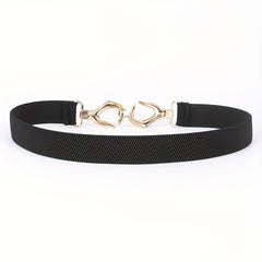 Metal Hollow Buckle Elastic Thin Belt Women Dress Coat Be