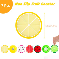 7pcs Silicone Fruit Coasters for Kitchen Patio Bar Heat Insulation Drink Cup Mat
