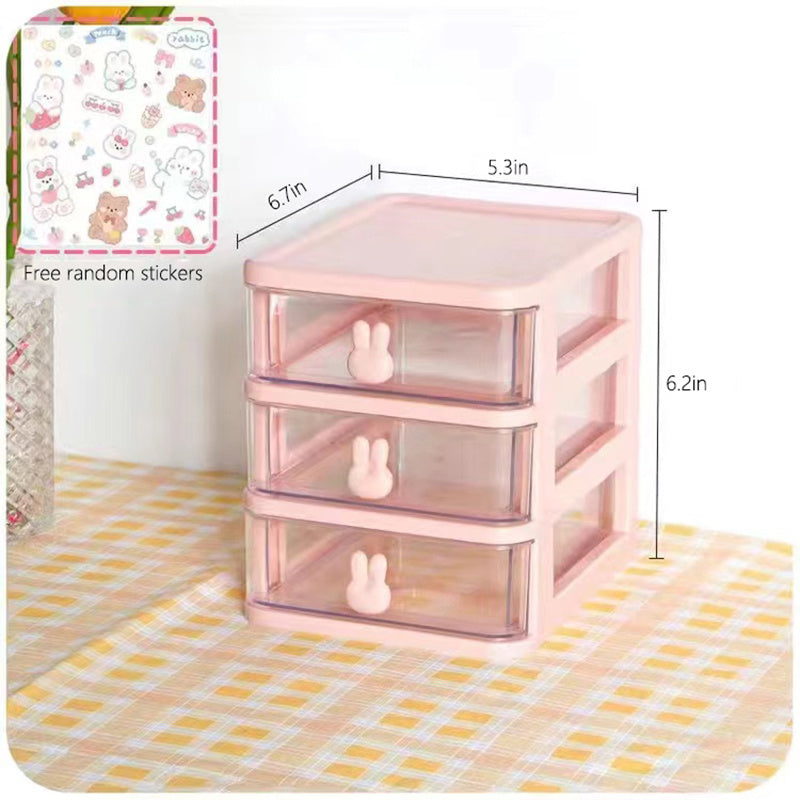 Rabbit Desktop Storage Box Transparent Drawer Desk Mini Storage