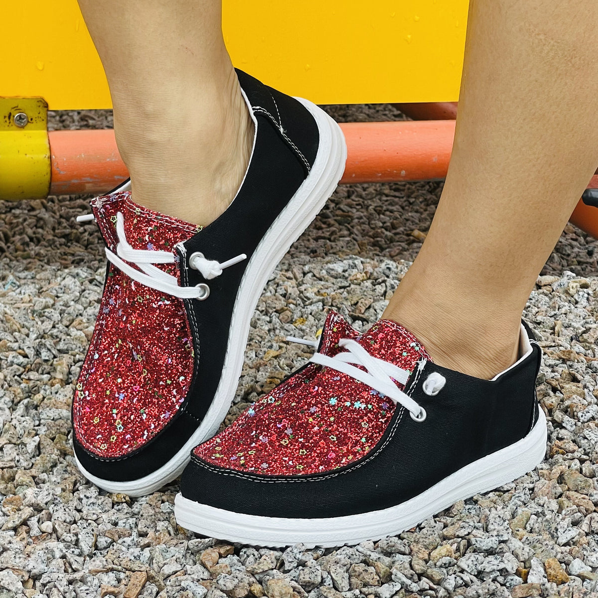 Sequins Slip On Colorblock Canvas Shoes Lightweight Casual Daily Shoes