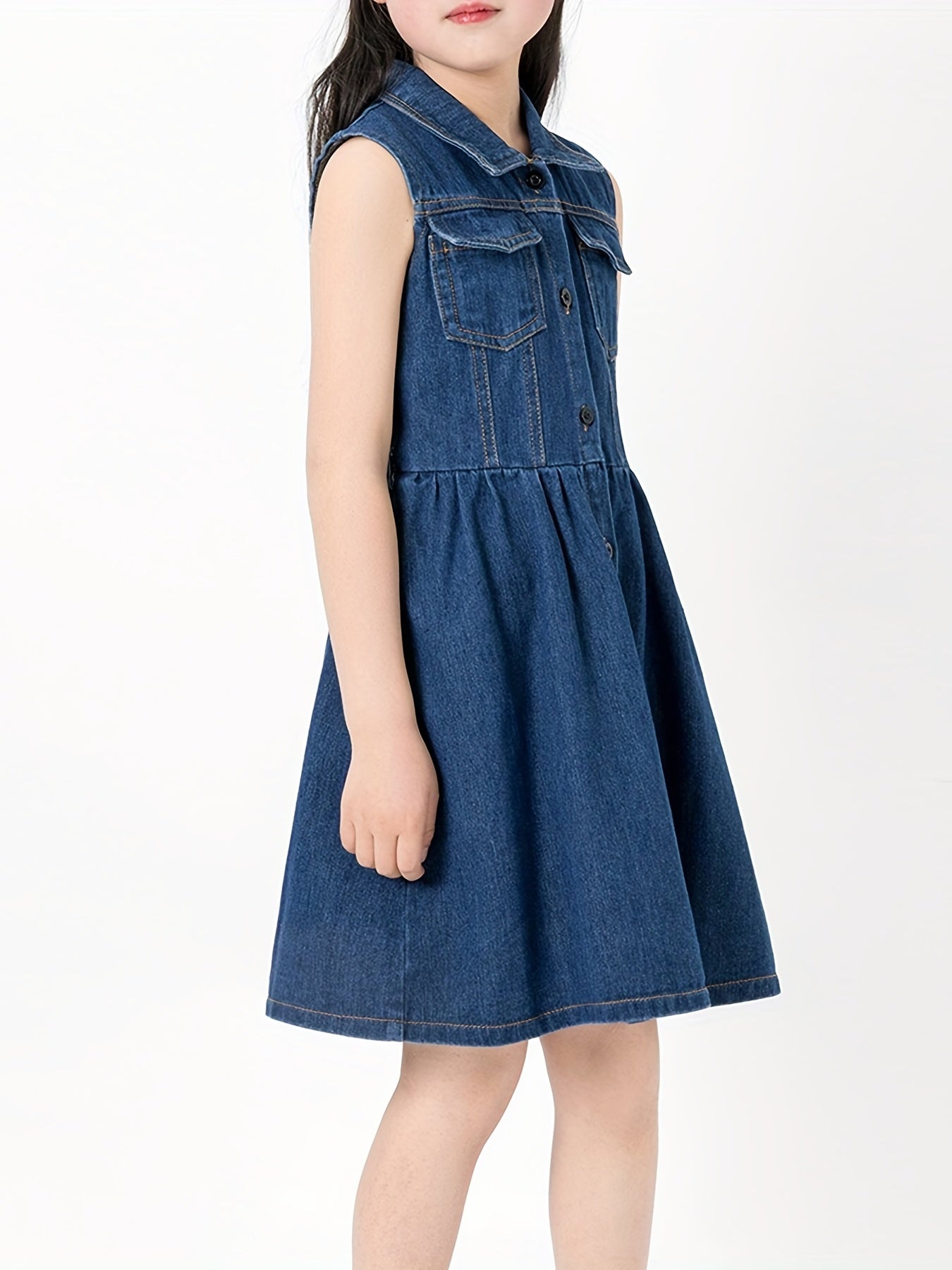 Girls Denim Shirt Dress Sleeveless Summer Party Clothes