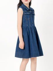 Girls Denim Shirt Dress Sleeveless Summer Party Clothes