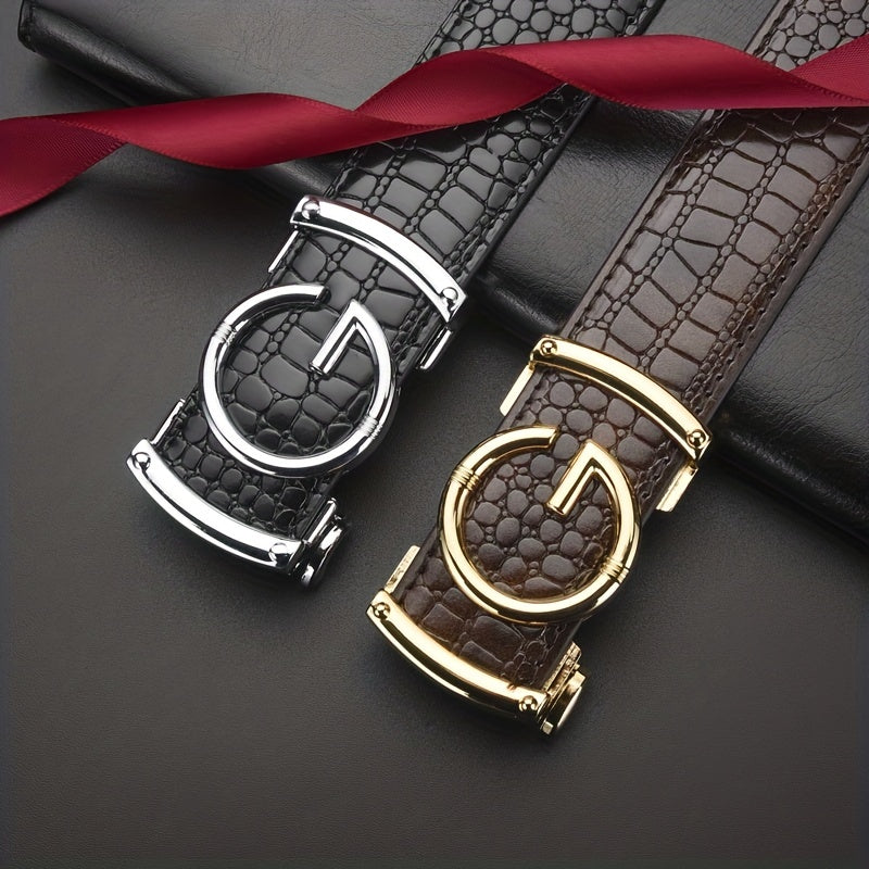 Crocodile Pattern Leather Belt Cowhide Belt Sliding Buckle