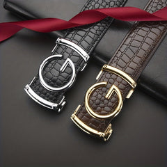 Crocodile Pattern Leather Belt Cowhide Belt Sliding Buckle