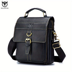 BULLCAPTAIN Leather Messenger Bag Briefcase Large Capacity Single Shoulder Bag