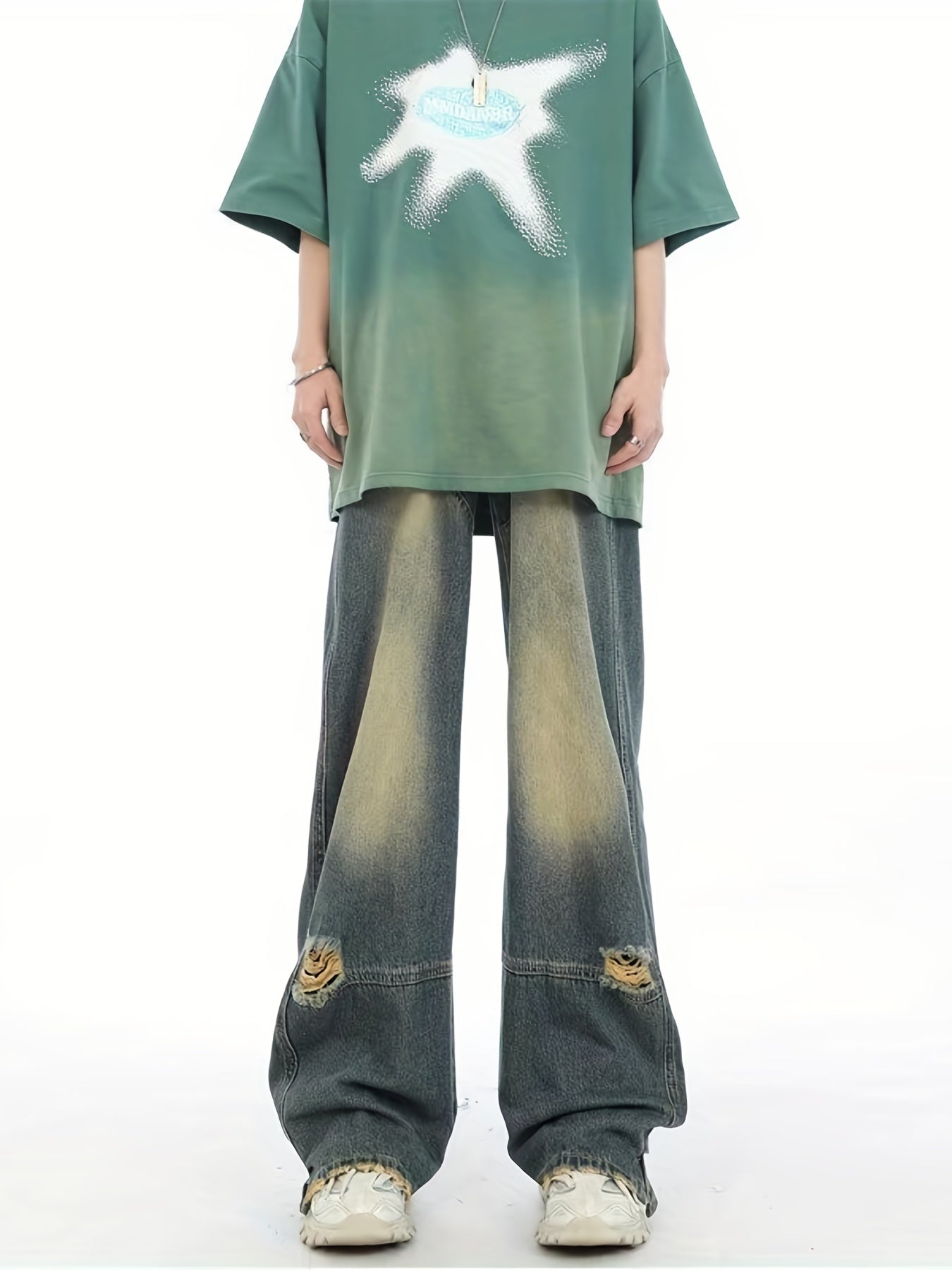 Men's Hip Hop Wide Leg Distressed Denim Pants