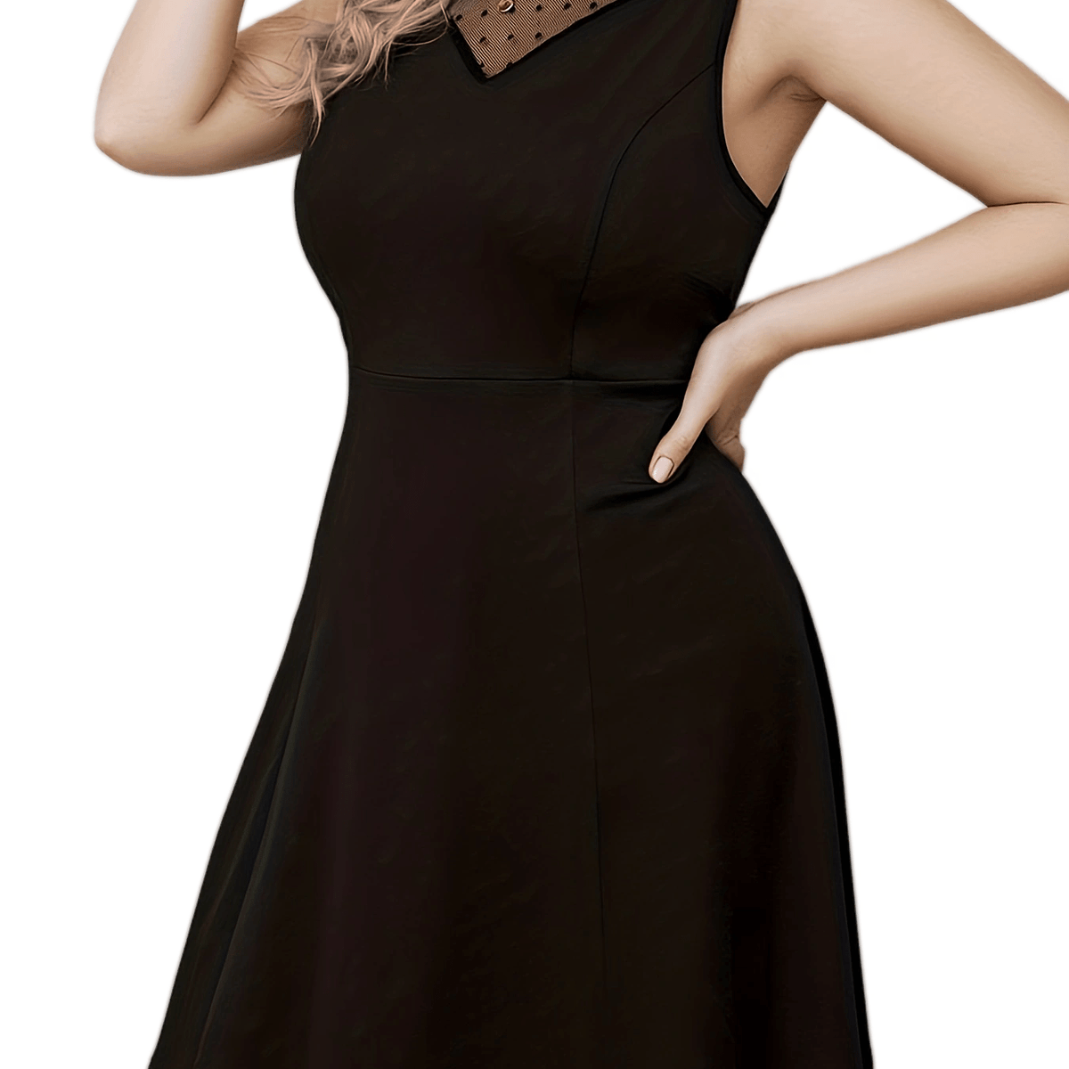  Flocked Dot Lace Tank Dress