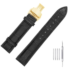 Ruyosn Leather Replacement Strap with Folding Clasp for Men's Watch