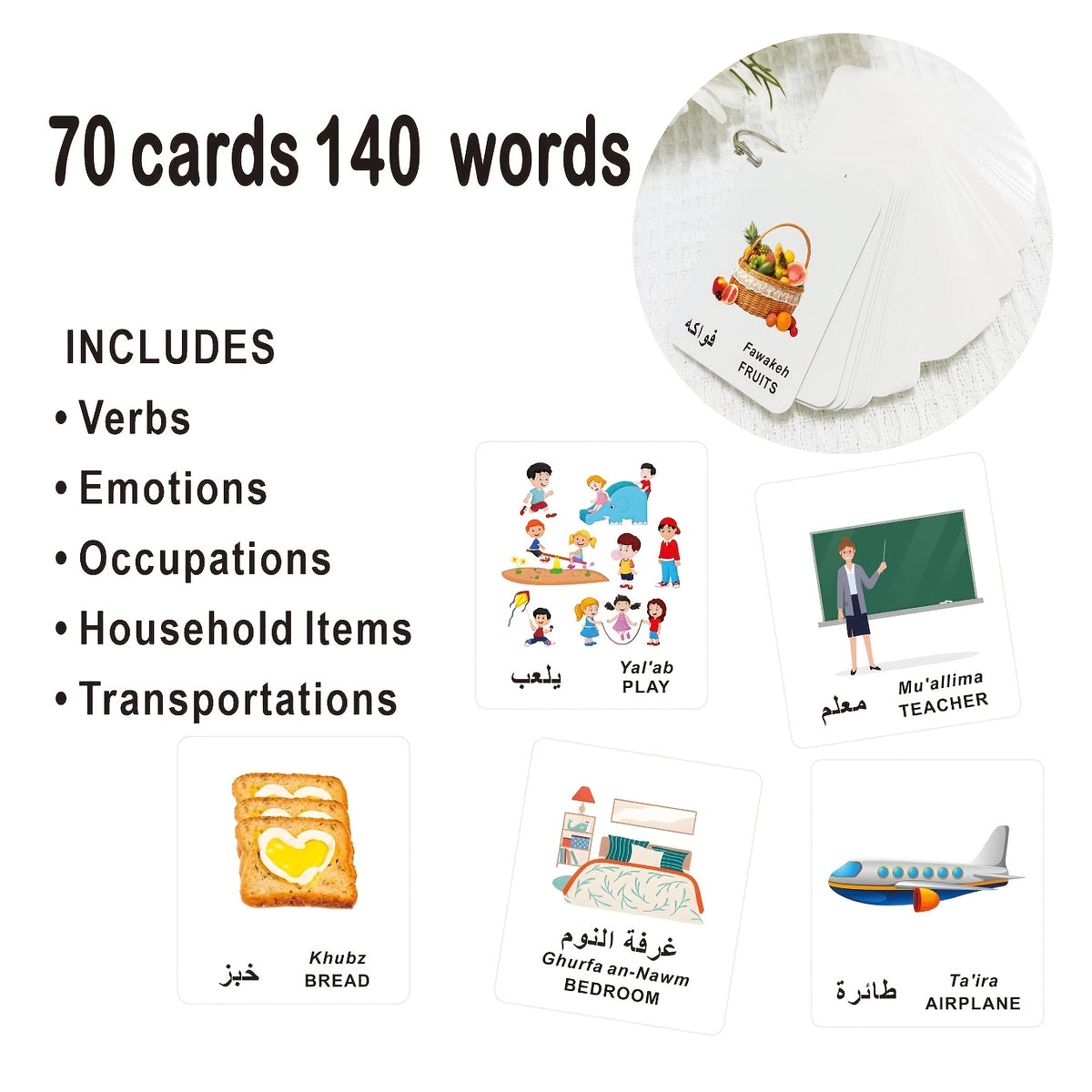Arabic English First Words Flashcards - Verbs Emotions Occupations