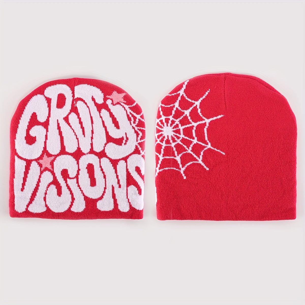 Unisex Reversible Spider Web Letter Jacquard Beanie Y2K Knit Hat
