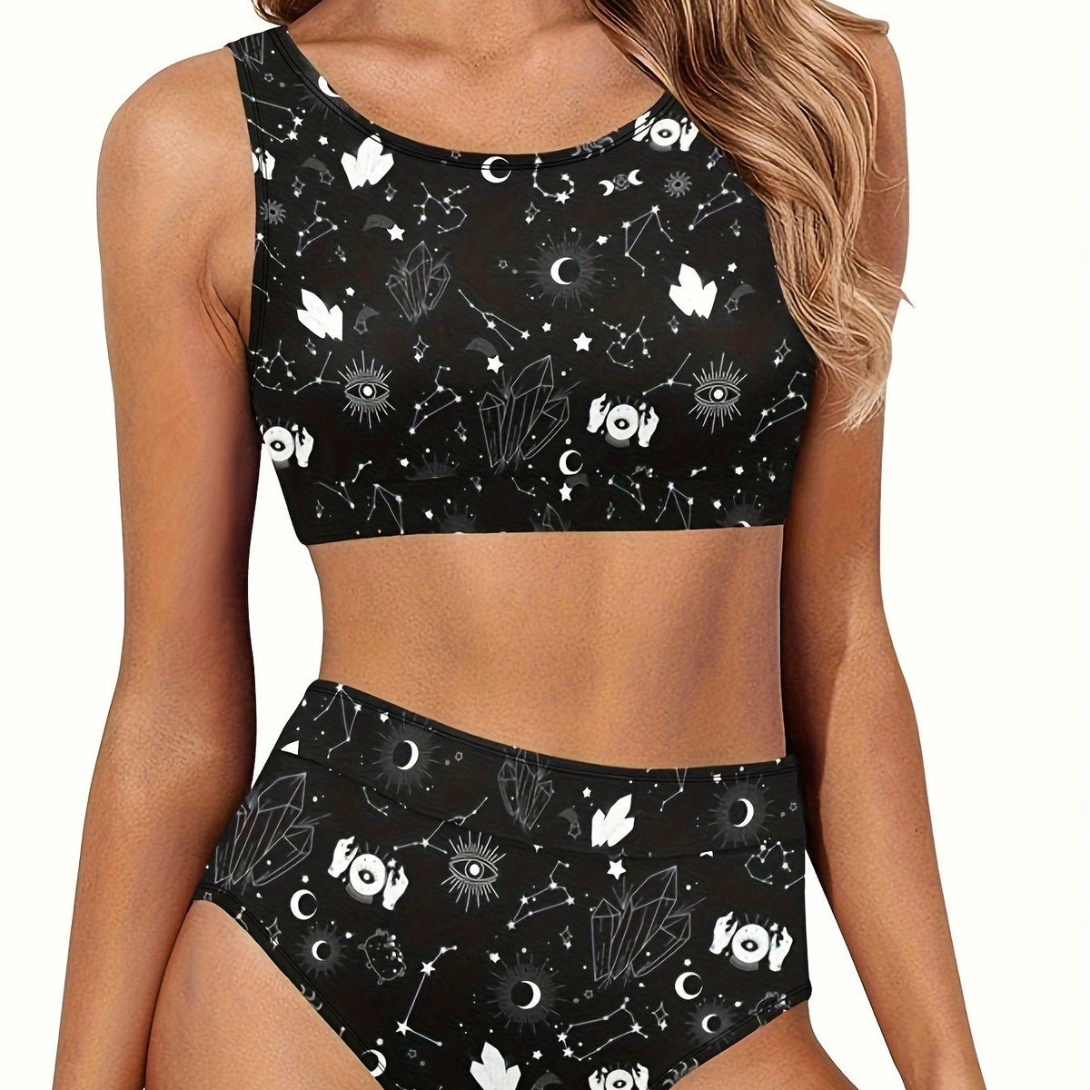 Plus Starry Sky Print Tank Bra & Panty Swimsuit Set