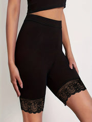 High Waist Lace Trim Leggings for Women