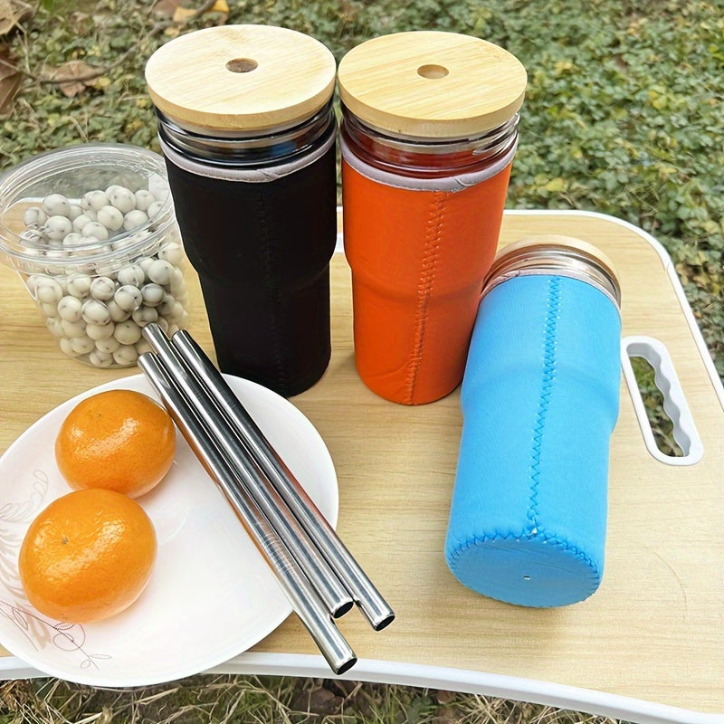 24oz Glass Cup With Cup Sleeve and Stainless Steel Straw