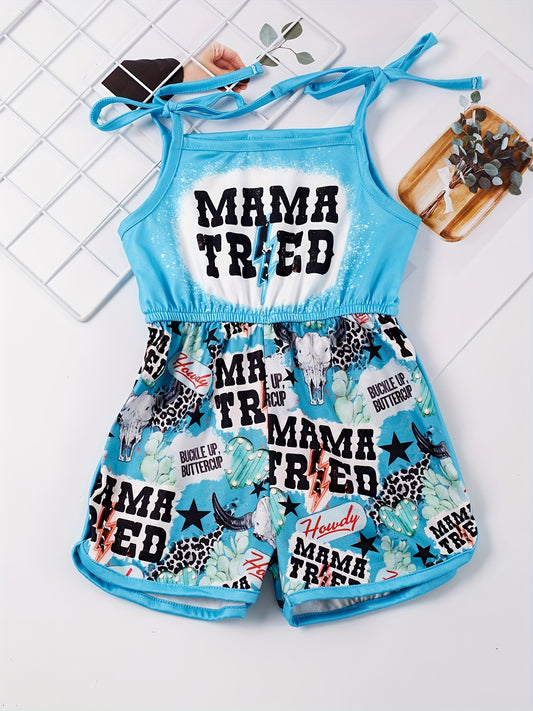 Toddler Girls Bull Head Graphic Cami Romper Jumpsuit