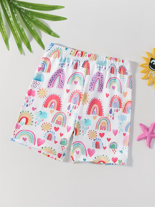 Rainbow Clouds Print Girls Bike Shorts Under Shorts Casual Outwear