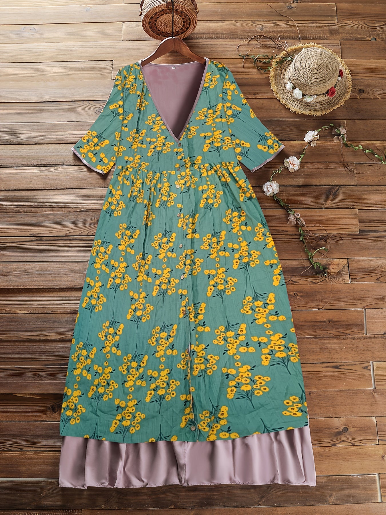 Floral Print Layered Short Sleeve Dress