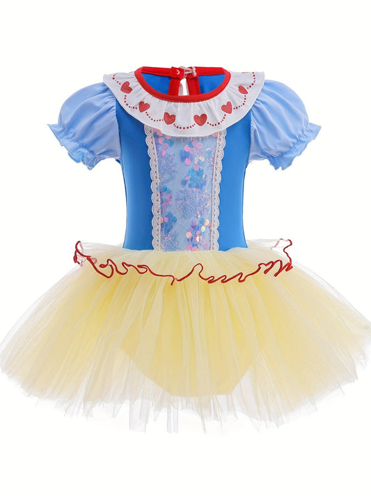 Girl's Cotton Tulle Tutu Mesh Puff Sleeve Ballet Dance Princess Dress