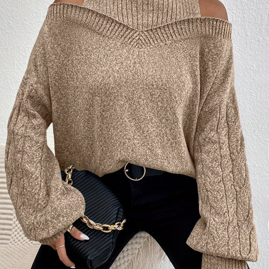Cold Shoulder 2 In 1 Knit Sweater High Neck Long Sleeve Women's Clothing