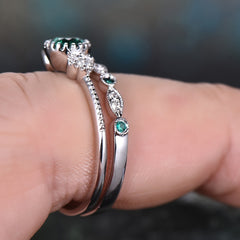 Round Cut Zircon Couple Rings 2 Pcs Set