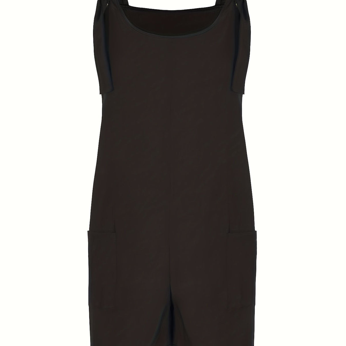  Solid Tie Shoulder Round Neck Romper Overalls
