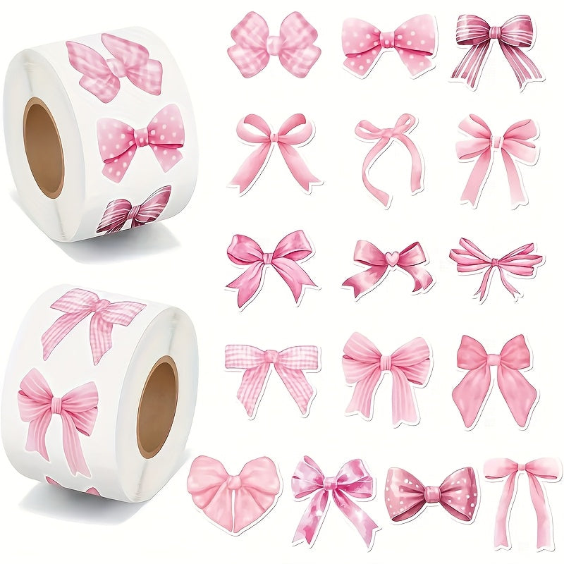 500 Pink Heart Shaped Bow Embroidery Stickers for DIY Decor