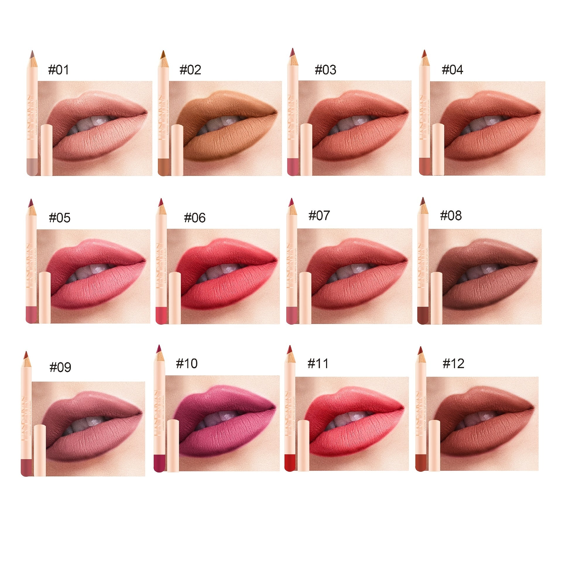Matte Lip Liner Pencils Set 12 Assorted Colors Soft Waterproof Long Lasting