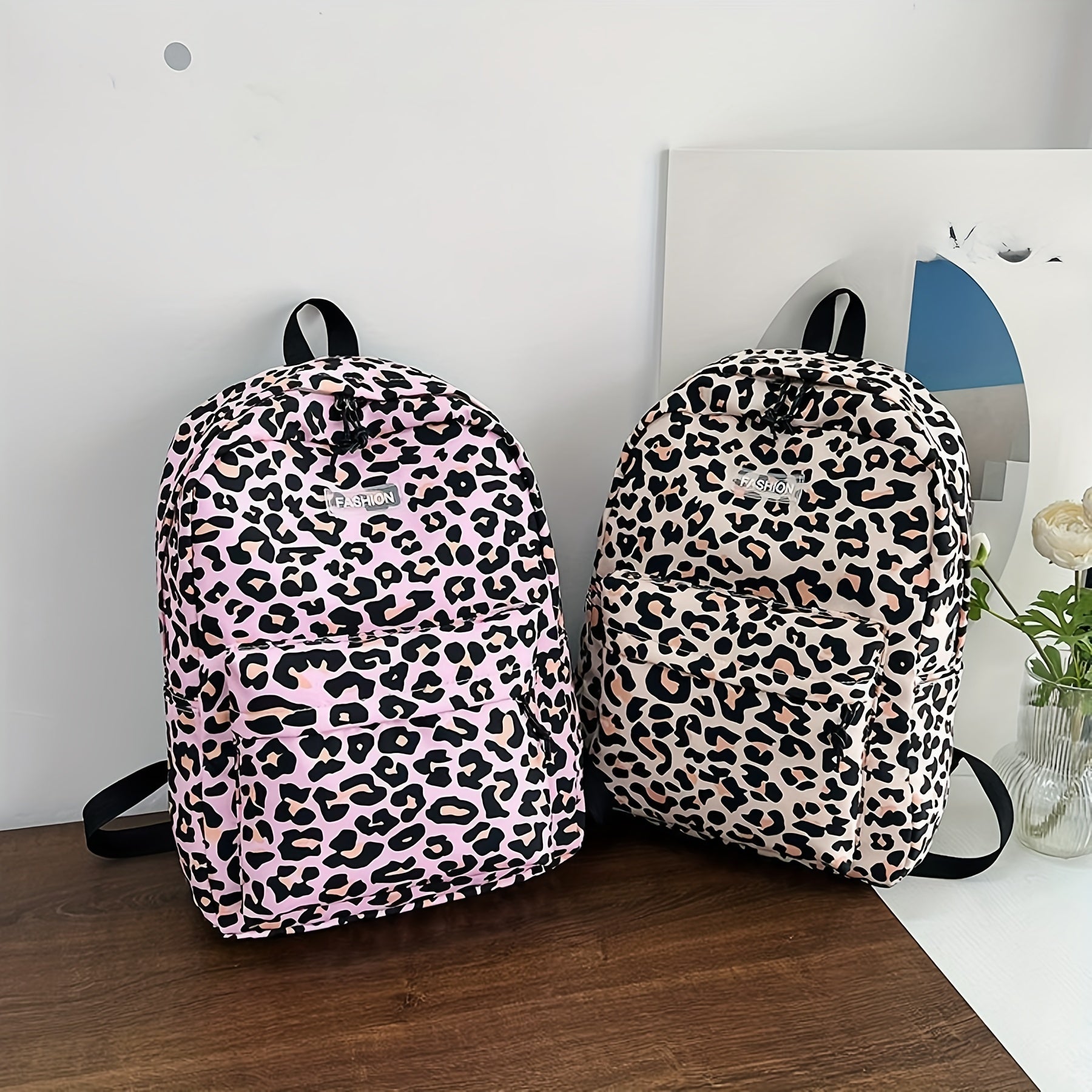 Leopard Print Backpack Oxford Cloth Laptop Rucksack Preppy Style