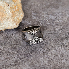 Thor's Hammer Ring Nordic Viking Good Luck Sign Verse Ring For Men