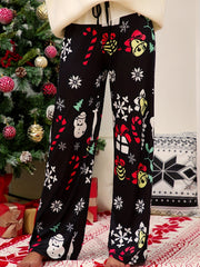  Christmas Pants Women's Plus Gift & Snowflake Print Elastic Drawstring