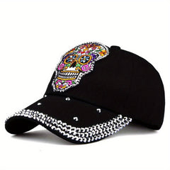 Y2K Skull Patch Baseball Cap Rhinestone Decor Dad Hat