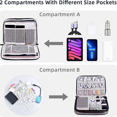 Compact Linen Electronics Organizer Double Layered Water Resistant Cable Storage