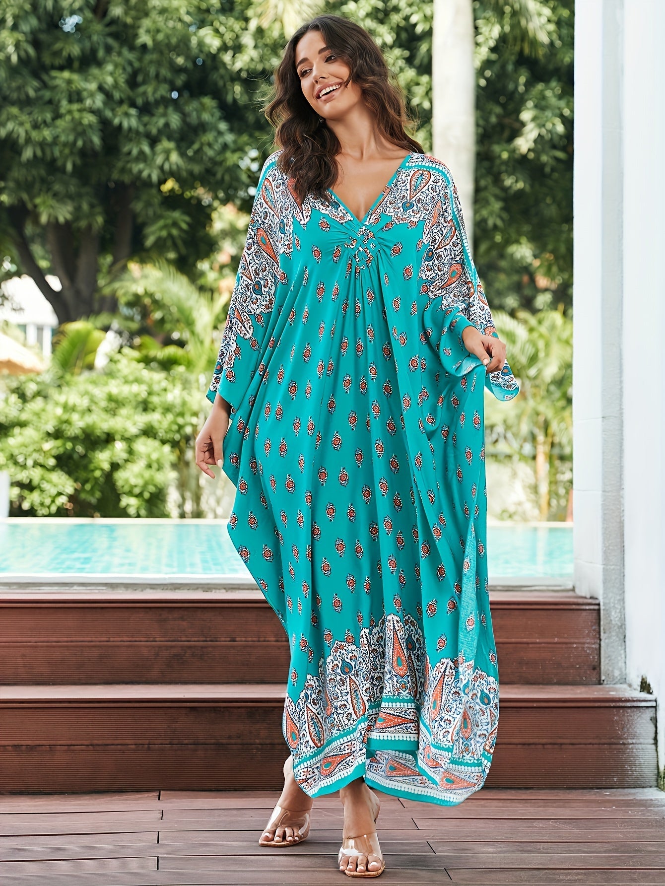 Boho Paisley Floral Batwing Sleeve Plus Size Dress