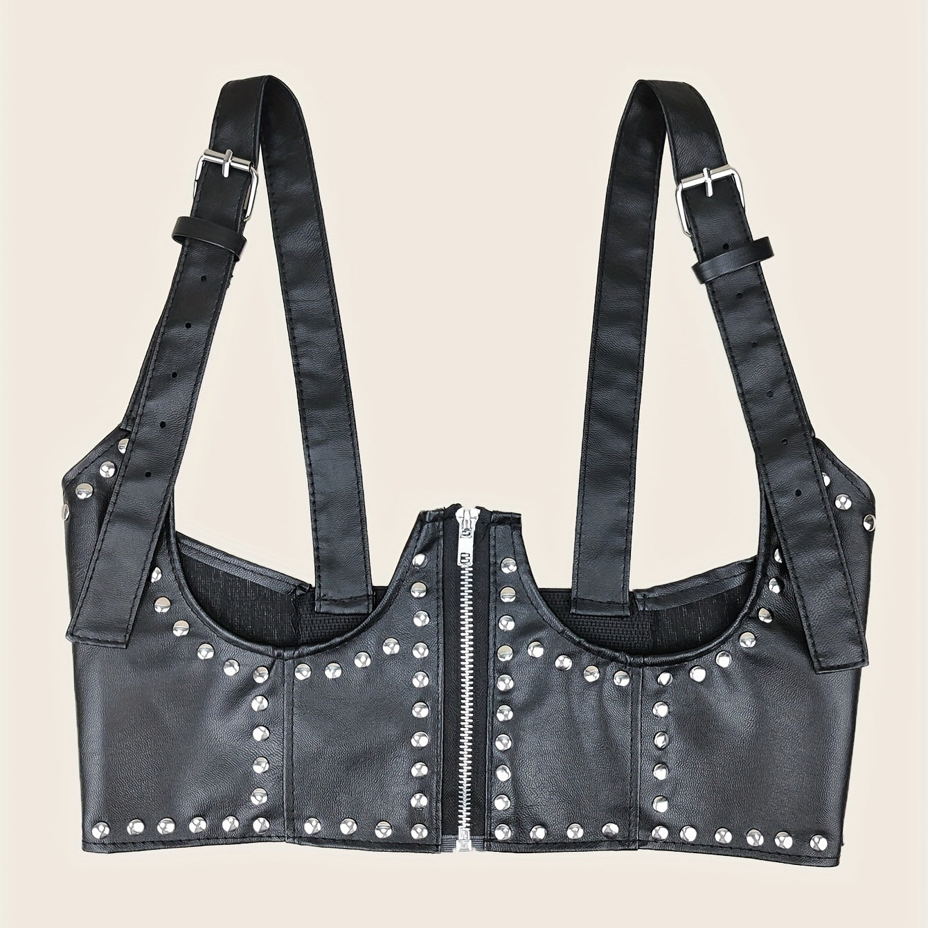 Punk Rivet Zipper Body Harness Corset Belt PU Leather Underbust Waistband