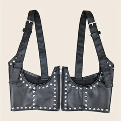 Punk Rivet Zipper Body Harness Corset Belt PU Leather Underbust Waistband