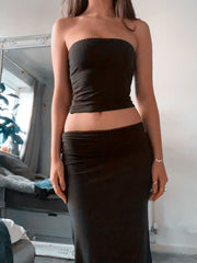 Sexy Two-piece Set Off Shoulder Tube Top & Maxi Skirt