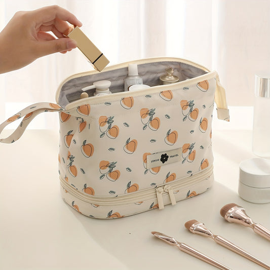 Large Capacity Double Layer Toiletry Bag with Brush Pouch