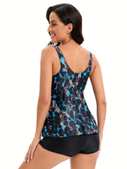 Multicolored V Neck Tankini Set Boxer Short Bottom Swimsuit