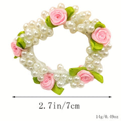 Rose Flower Faux Pearl Hair Tie Rubber Head Rope Sweet Lady Headwear