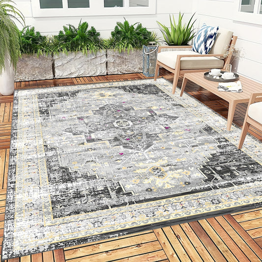 Large Outdoor Rug Mat Waterproof Reversible Vintage Boho Rugs for Patio Decor