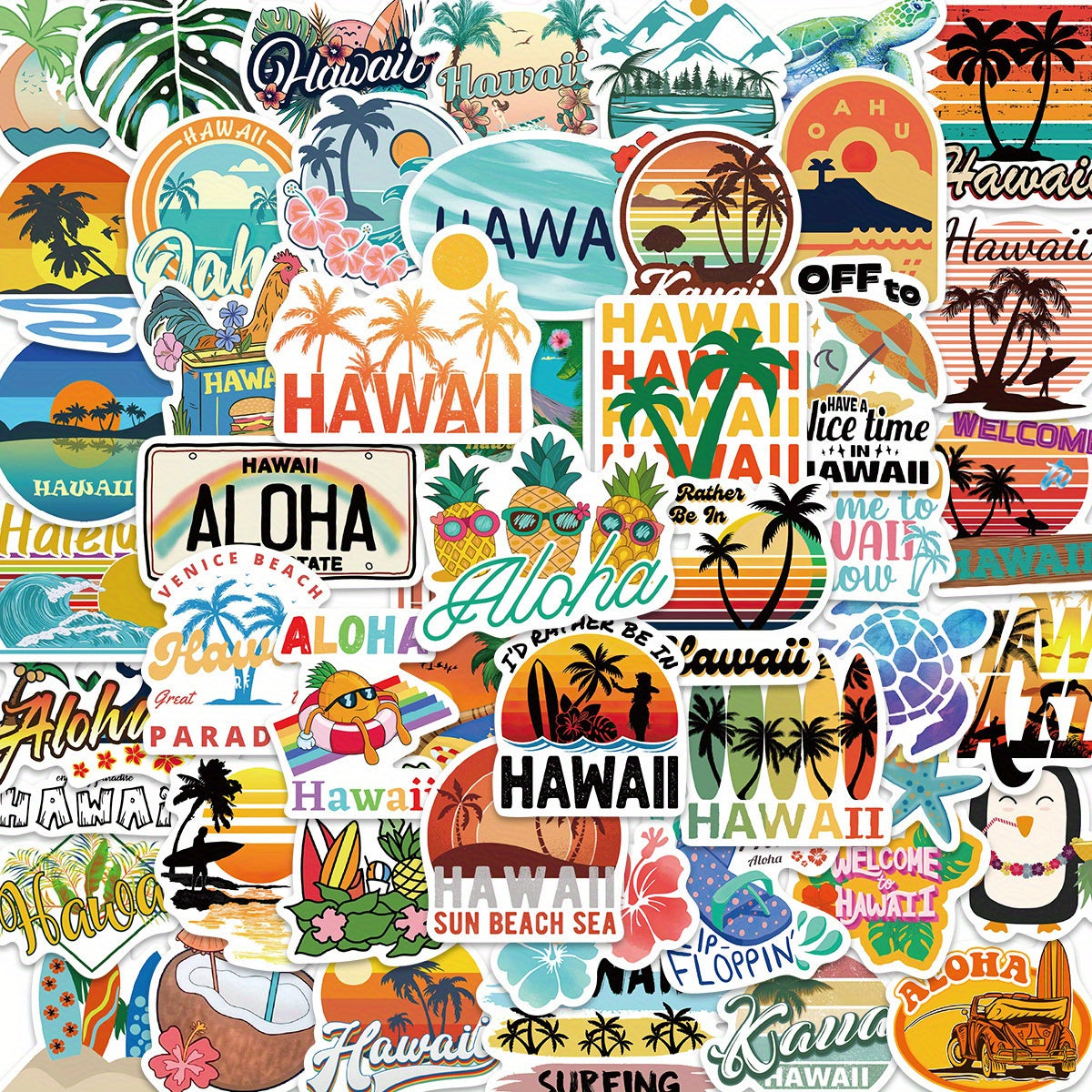 50pcs Hawaiian Landscape Vinyl Stickers for Water Bottle Laptop