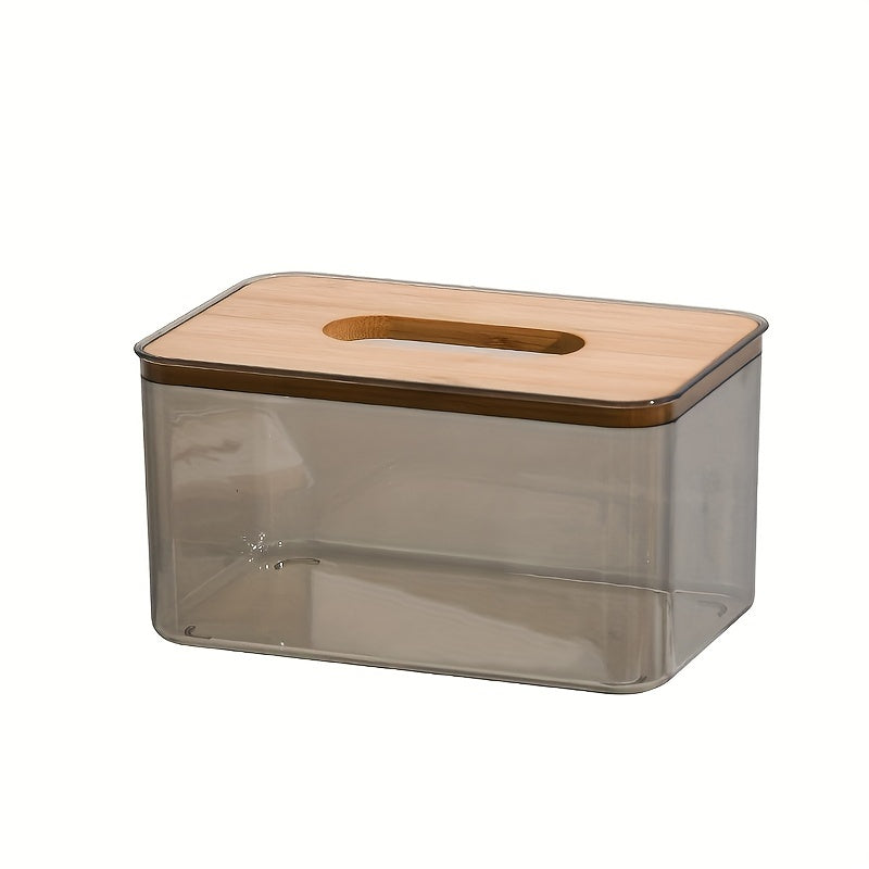 Transparent Tissue Box with Wooden Lid for Toilet Paper and Tissues