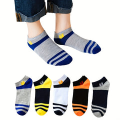 5 Pairs Striped Sports Socks Soft & Lightweight Ankle Socks Women's Stockings