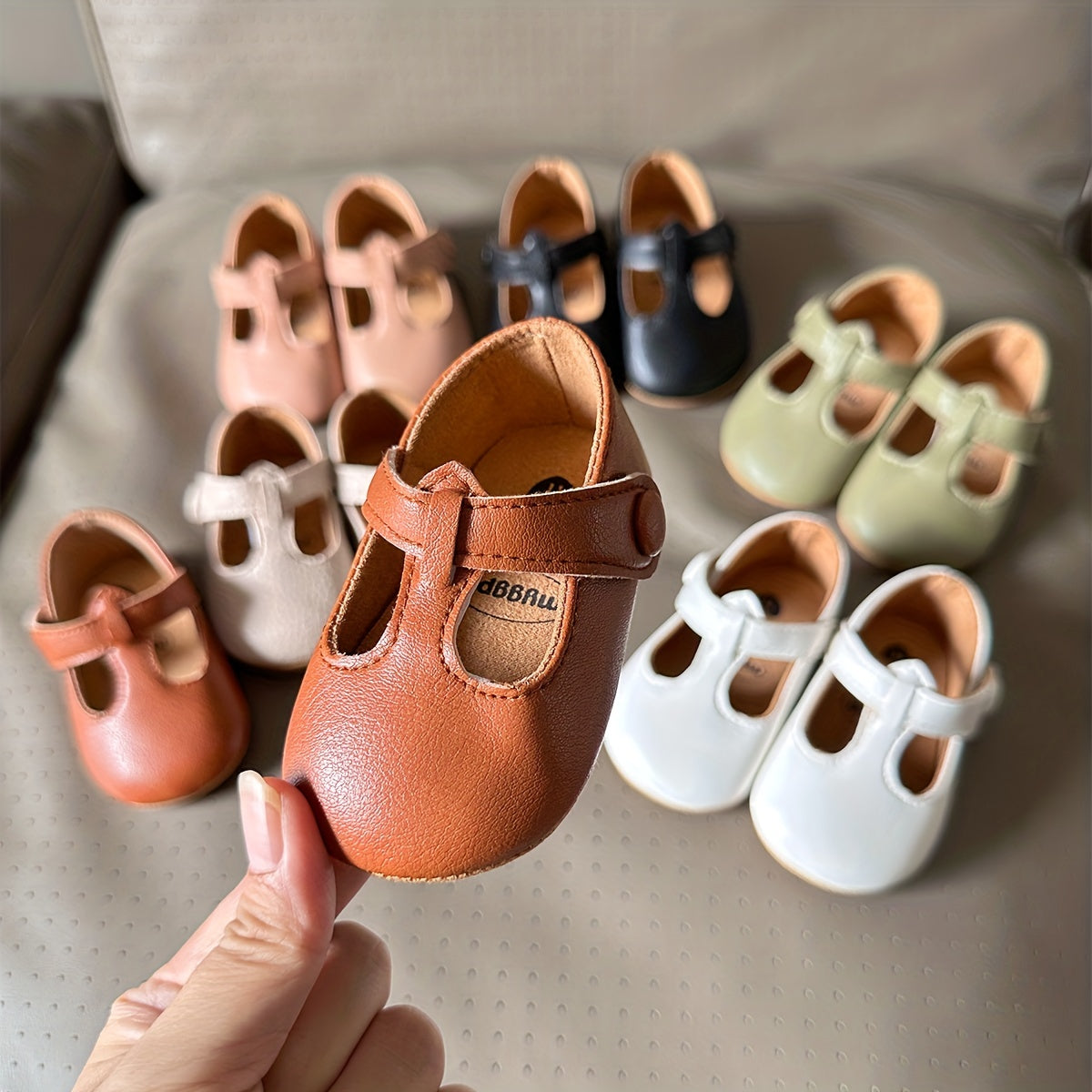 Myggpp Baby Girl's Vintage Faux Leather Shoes Soft Rubber Sole