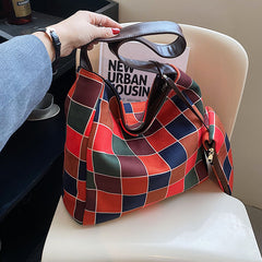 Japanese Style Plaid Tote Bag with Small Pouch