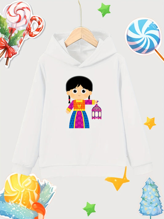 Girl with Lantern Girls Pullover Hoodie for Autumn