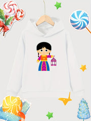 Girl with Lantern Girls Pullover Hoodie for Autumn