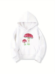 Girls Mushroom Print Hooded Sweatshirt Top Long Sleeve Hoodie Pullovers