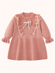 Ruched Trim Flower Pattern Dress for Toddler Girls