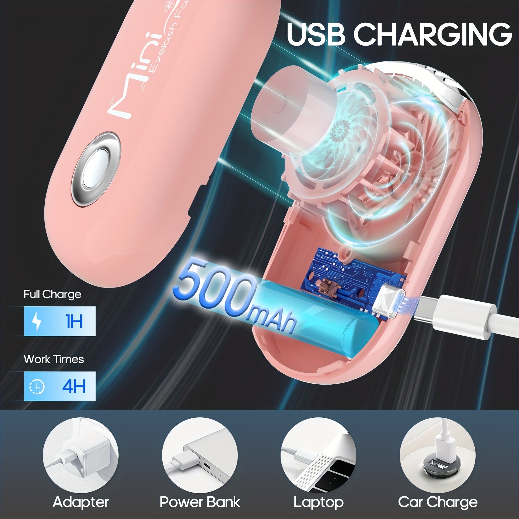 Mini Lash Fan Portable Fan Dryer Rechargeable Type C Fan